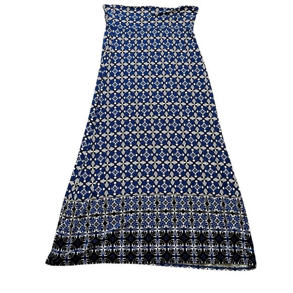 Max Edition Blue/White Tile Print Jersey Knit Pull On Maxi Skirt L - Picture 1 of 6